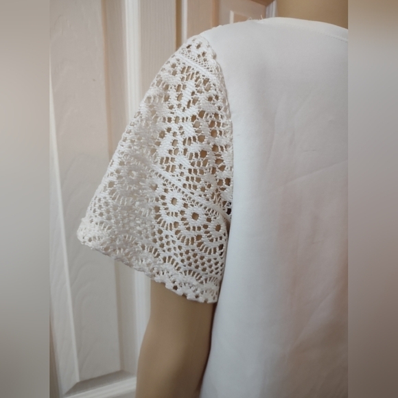 Ultra Teeze white lace double layer shirt sleeve Woman's plus size 1x blouse top - Picture 2 of 5
